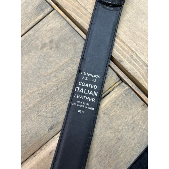 Mens Black Italian Leather Belt 32" W32 Dark Silver Buckle - Picture 4 of 5